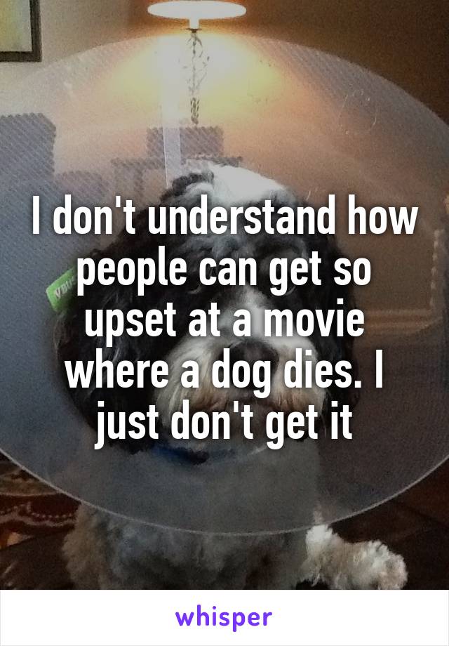 I don't understand how people can get so upset at a movie where a dog dies. I just don't get it