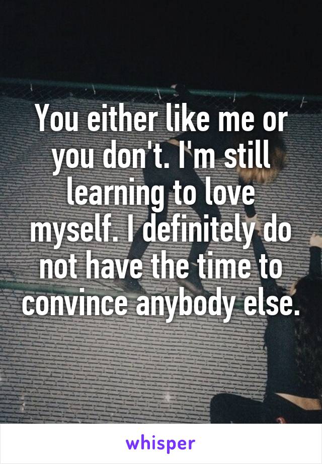 You either like me or you don't. I'm still learning to love myself. I definitely do not have the time to convince anybody else. 