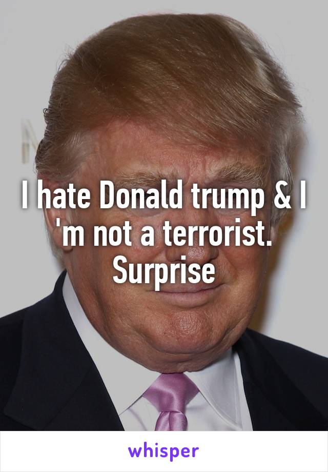 I hate Donald trump & I 'm not a terrorist.
Surprise