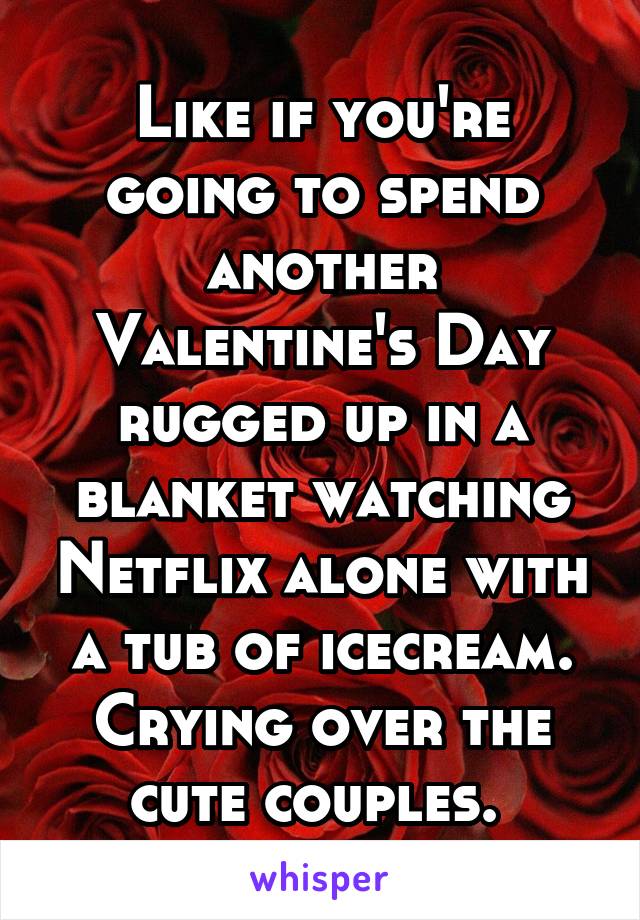 Like if you're going to spend another Valentine's Day rugged up in a blanket watching Netflix alone with a tub of icecream. Crying over the cute couples. 