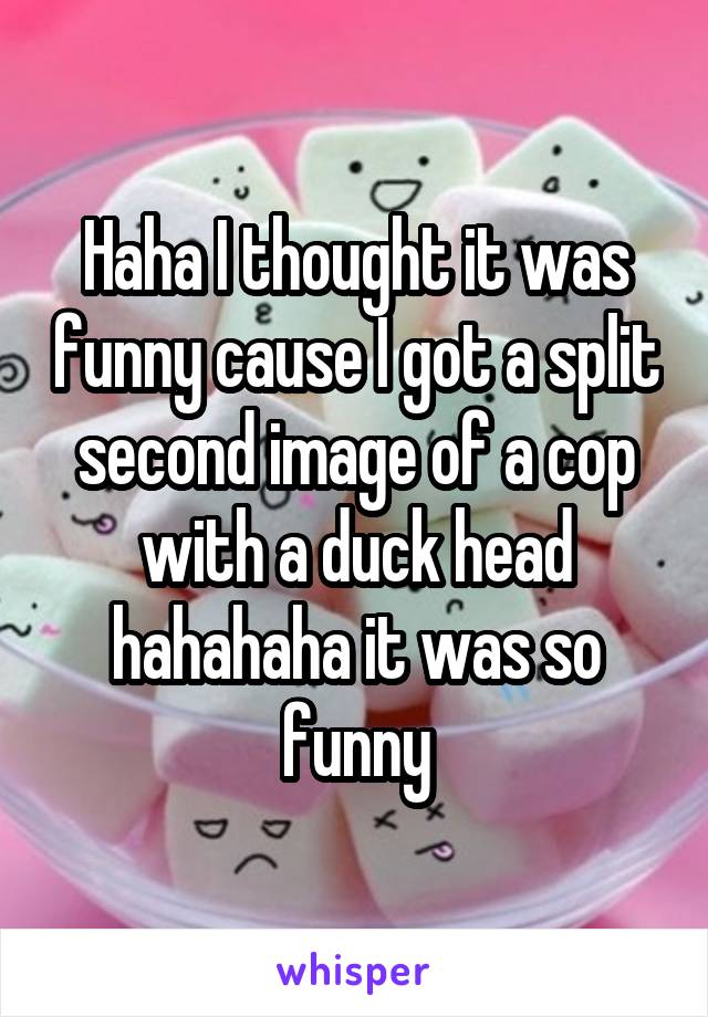 Haha I thought it was funny cause I got a split second image of a cop with a duck head hahahaha it was so funny