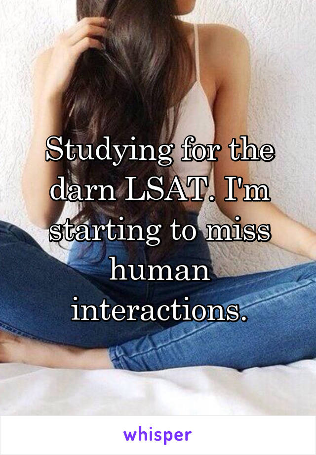 Studying for the darn LSAT. I'm starting to miss human interactions.