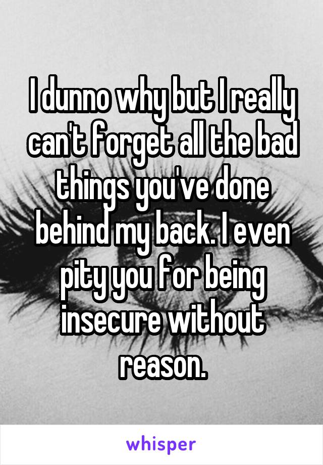 I dunno why but I really can't forget all the bad things you've done behind my back. I even pity you for being insecure without reason.