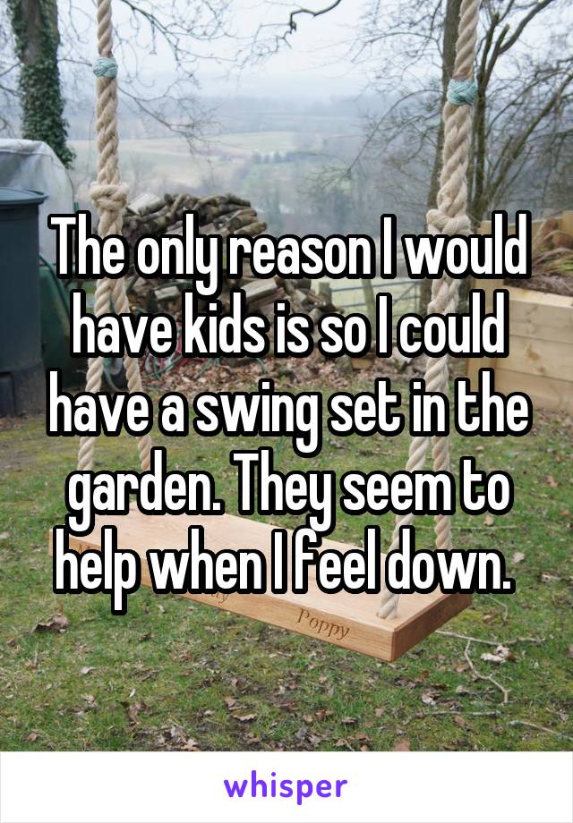 The only reason I would have kids is so I could have a swing set in the garden. They seem to help when I feel down. 