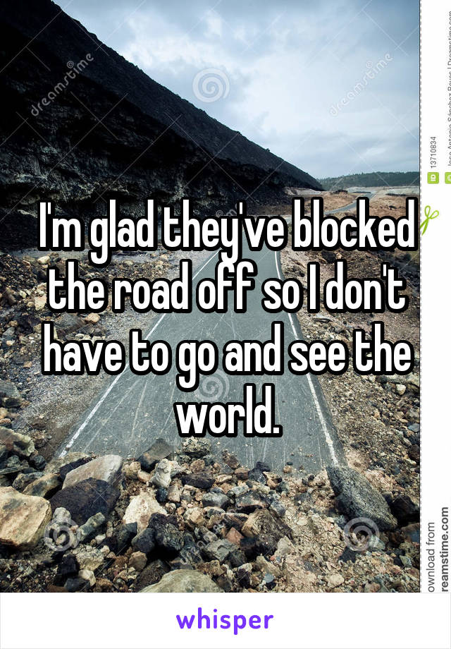 I'm glad they've blocked the road off so I don't have to go and see the world.