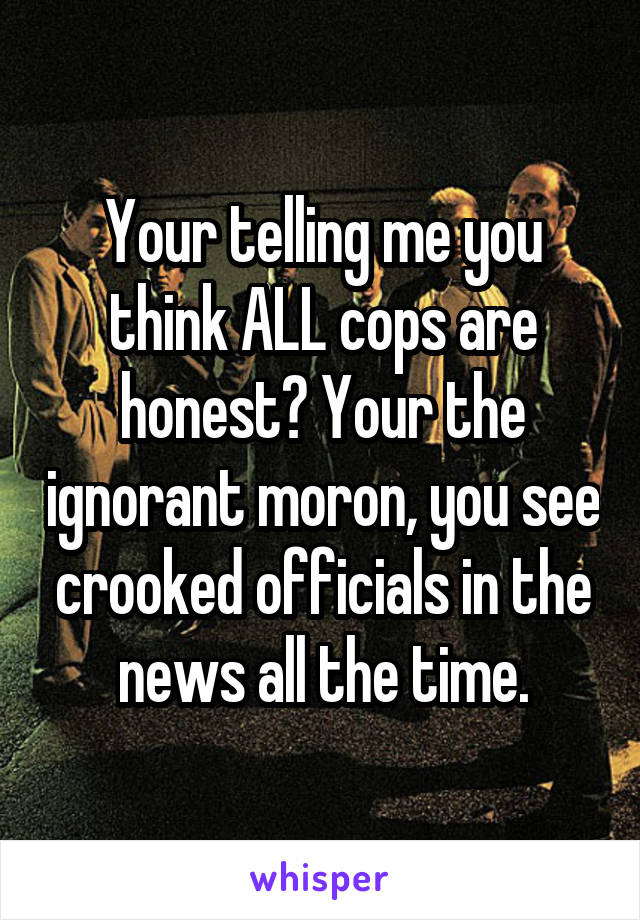 Your telling me you think ALL cops are honest? Your the ignorant moron, you see crooked officials in the news all the time.