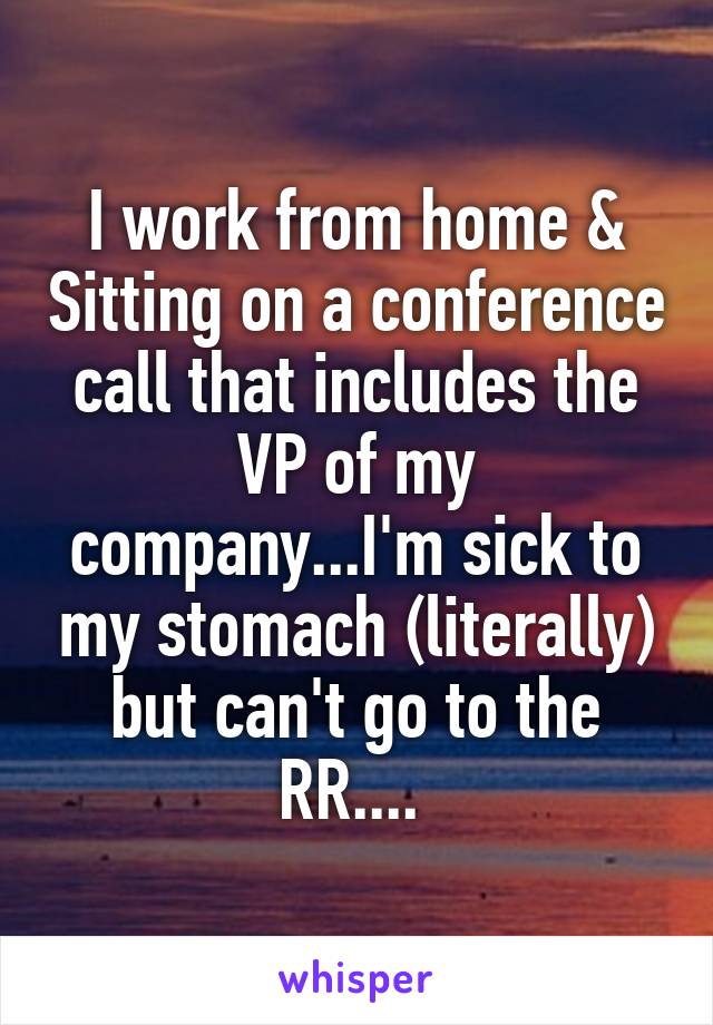 I work from home & Sitting on a conference call that includes the VP of my company...I'm sick to my stomach (literally) but can't go to the RR.... 