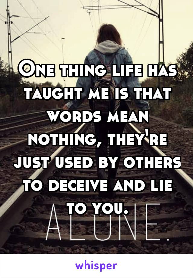 One thing life has taught me is that words mean nothing, they're just used by others to deceive and lie to you.