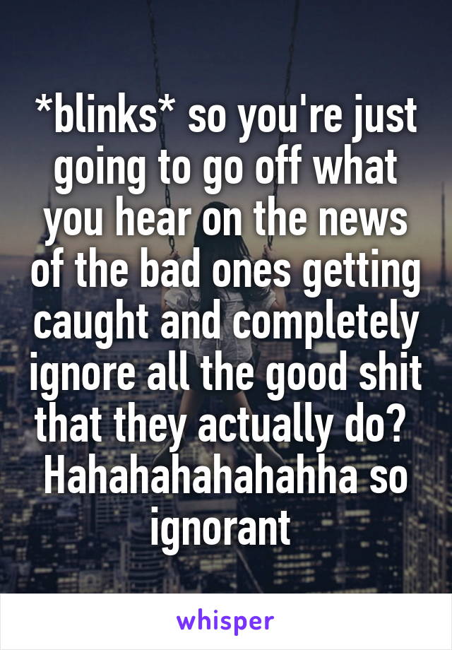 *blinks* so you're just going to go off what you hear on the news of the bad ones getting caught and completely ignore all the good shit that they actually do? 
Hahahahahahahha so ignorant 