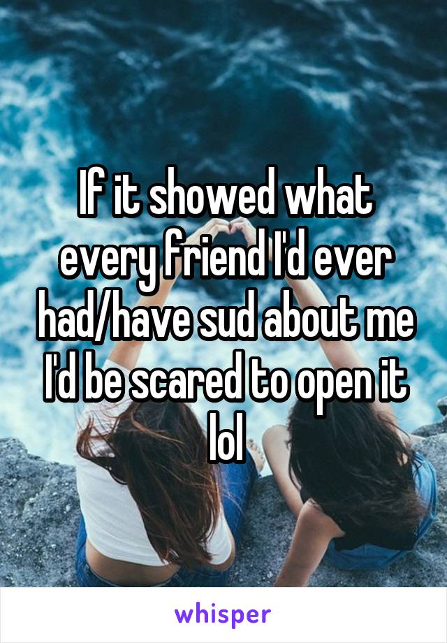 If it showed what every friend I'd ever had/have sud about me I'd be scared to open it lol