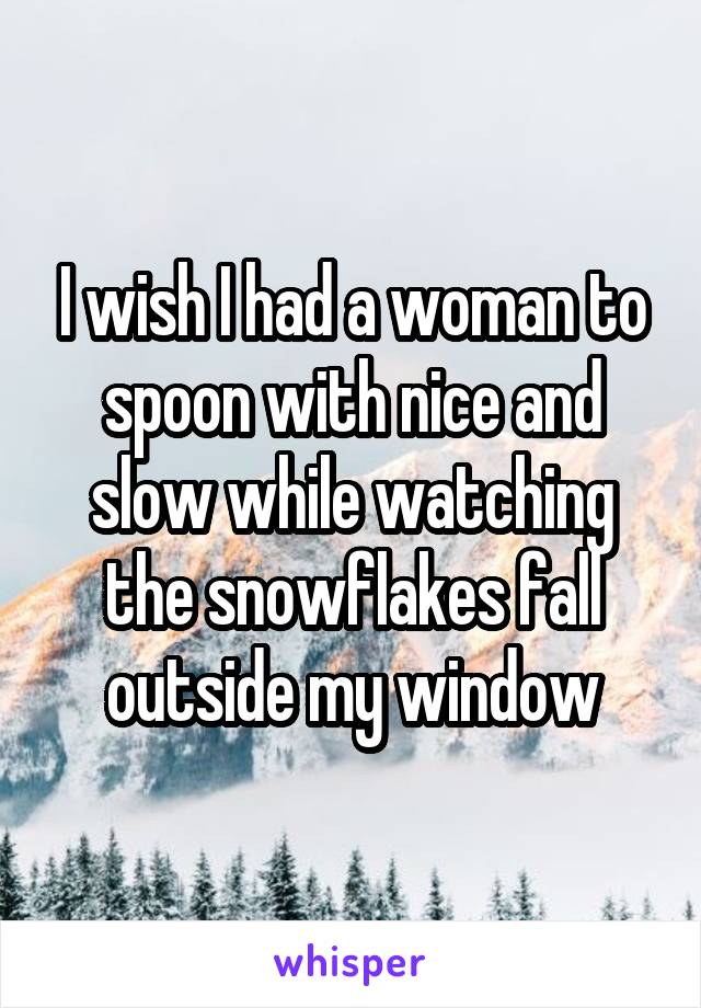 I wish I had a woman to spoon with nice and slow while watching the snowflakes fall outside my window