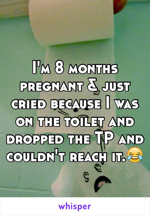 I'm 8 months pregnant & just cried because I was on the toilet and dropped the TP and couldn't reach it.😂