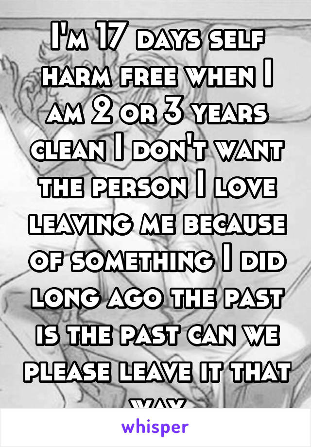 I'm 17 days self harm free when I am 2 or 3 years clean I don't want the person I love leaving me because of something I did long ago the past is the past can we please leave it that way