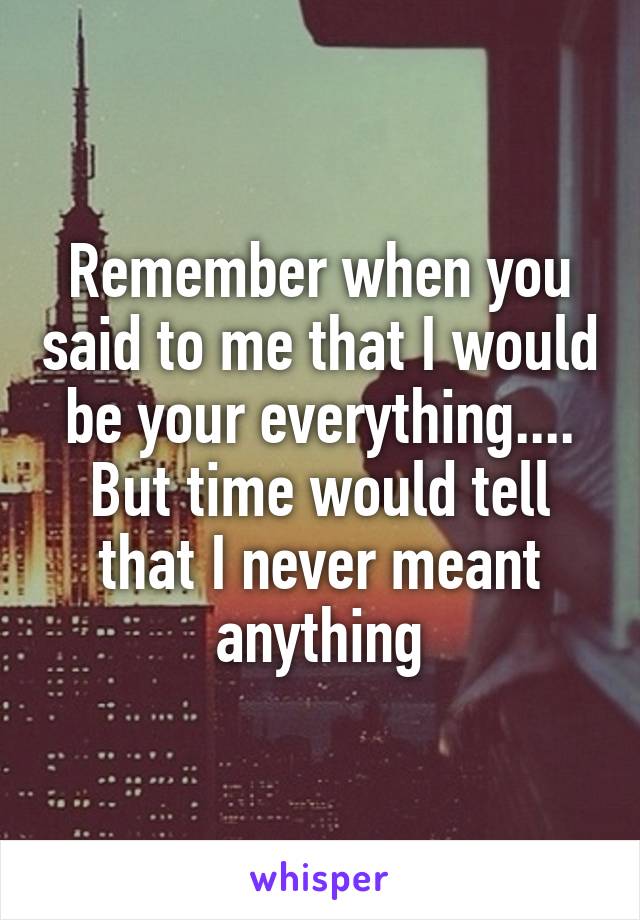 Remember when you said to me that I would be your everything....
But time would tell that I never meant anything