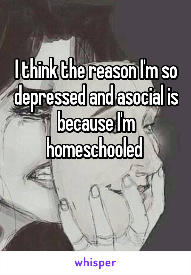 I think the reason I'm so depressed and asocial is because I'm homeschooled 

