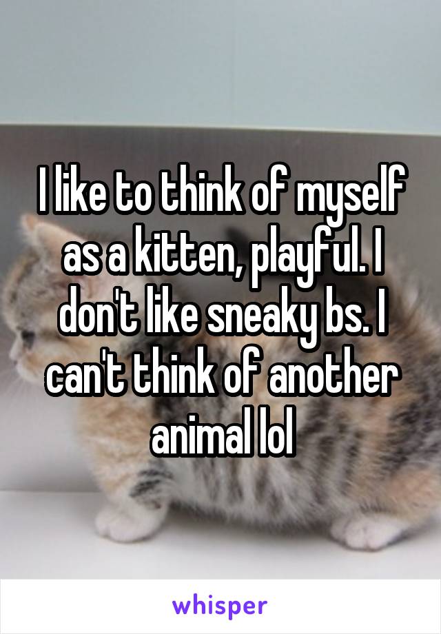 I like to think of myself as a kitten, playful. I don't like sneaky bs. I can't think of another animal lol