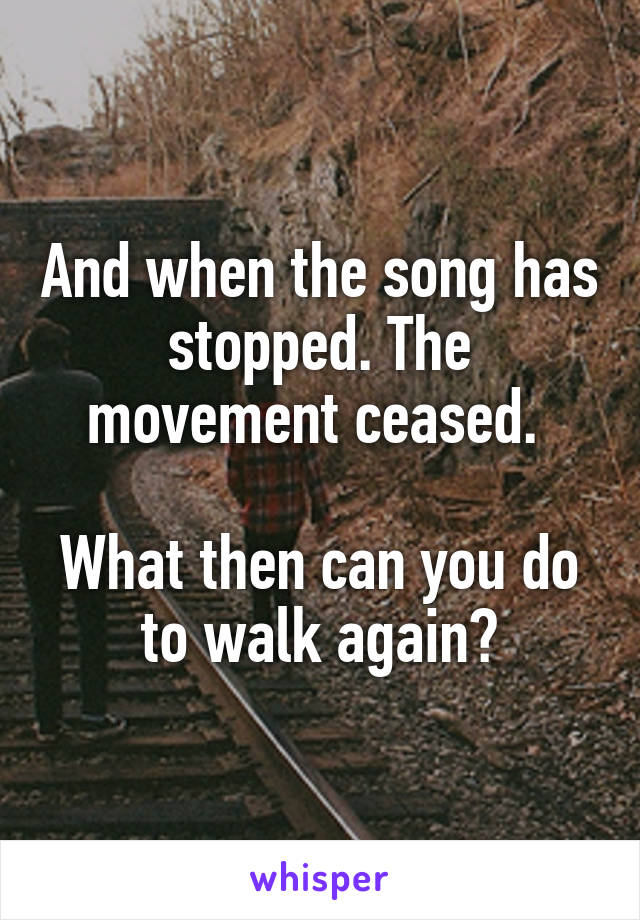 And when the song has stopped. The movement ceased. 

What then can you do to walk again?