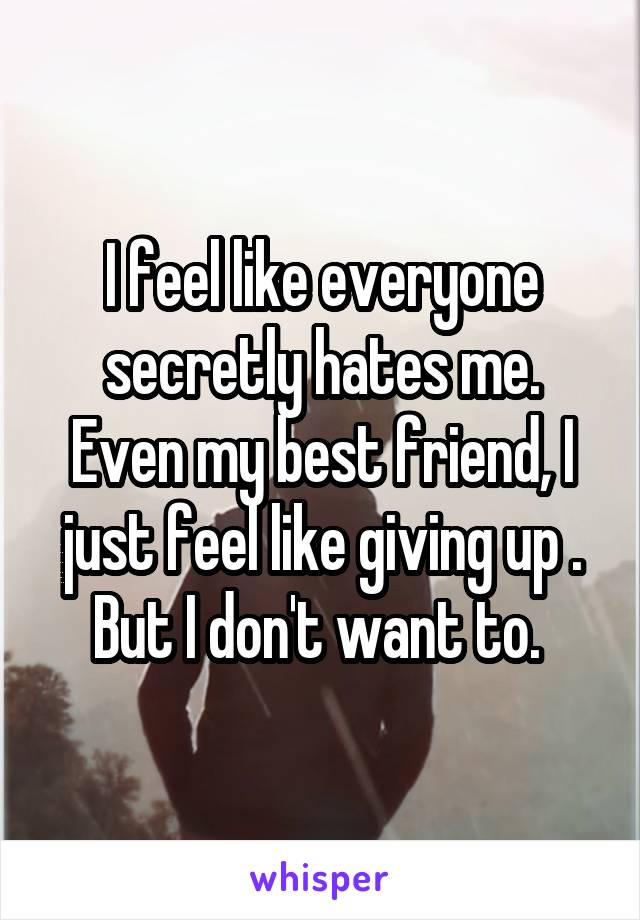 I feel like everyone secretly hates me. Even my best friend, I just feel like giving up . But I don't want to. 