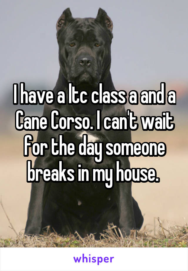 I have a ltc class a and a Cane Corso. I can't wait for the day someone breaks in my house. 