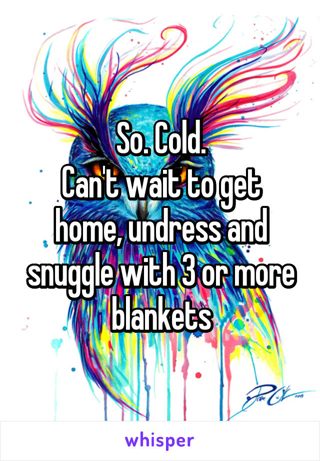 So. Cold.
Can't wait to get home, undress and snuggle with 3 or more blankets