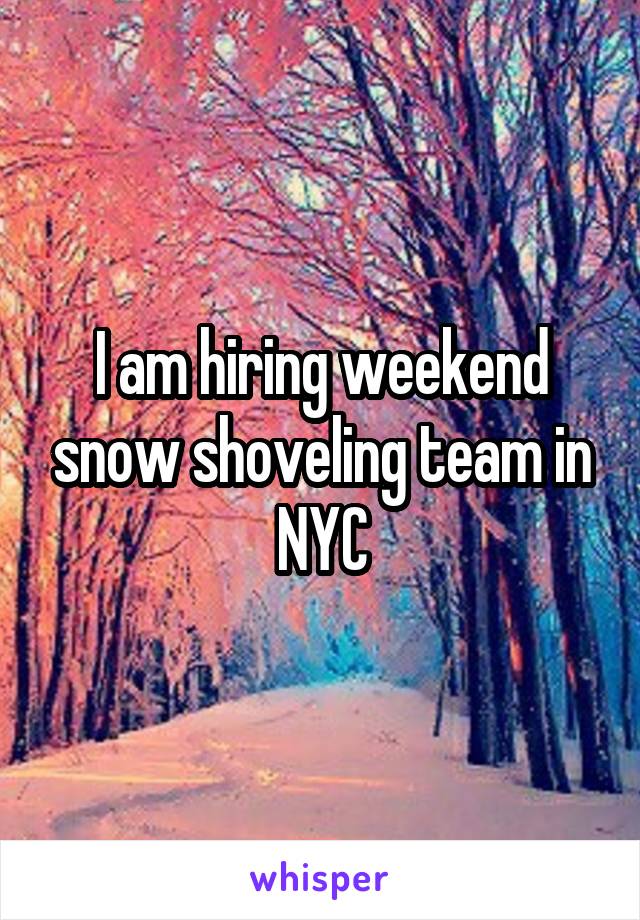 I am hiring weekend snow shoveling team in NYC