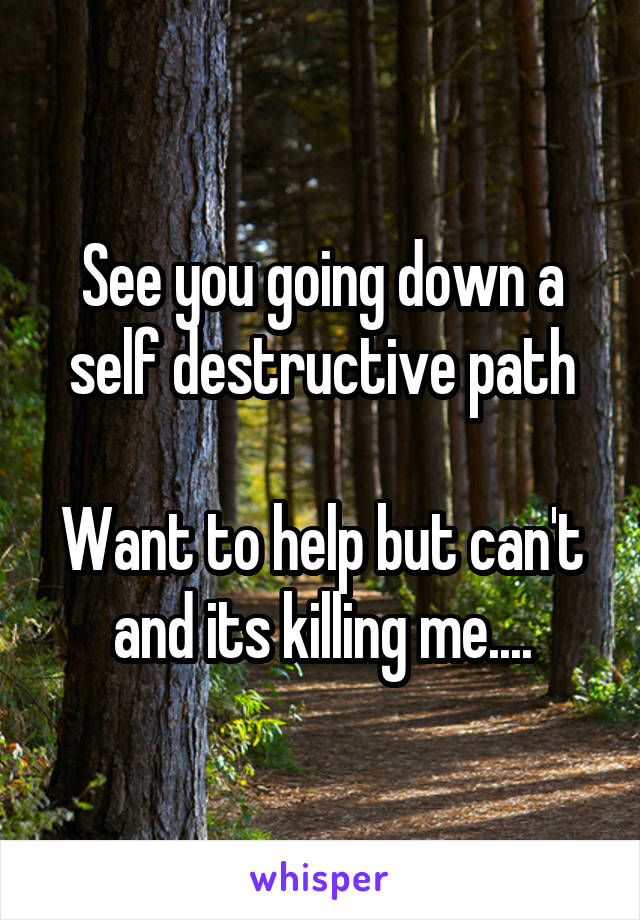 See you going down a self destructive path

Want to help but can't and its killing me....