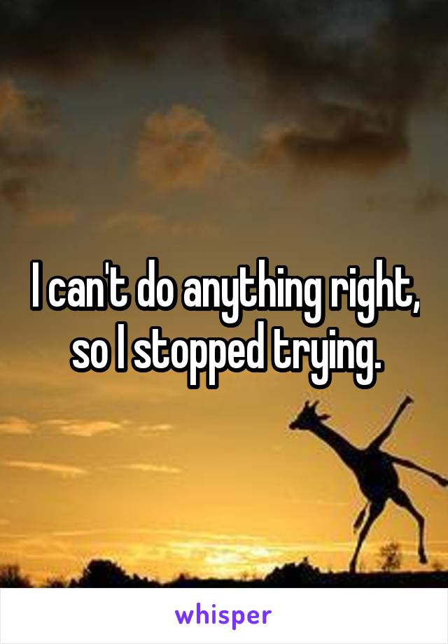 I can't do anything right, so I stopped trying.