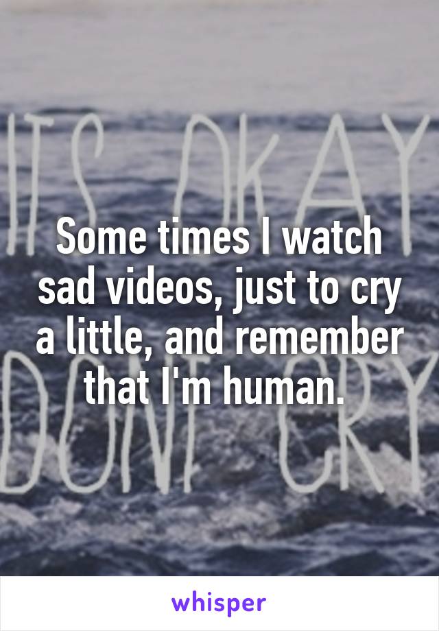 Some times I watch sad videos, just to cry a little, and remember that I'm human. 