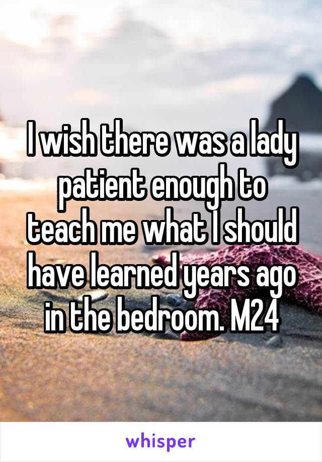 I wish there was a lady patient enough to teach me what I should have learned years ago in the bedroom. M24