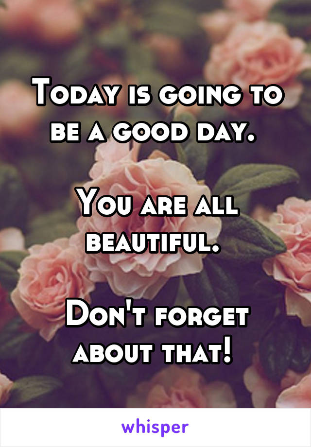 Today is going to be a good day. 

You are all beautiful. 

Don't forget about that! 