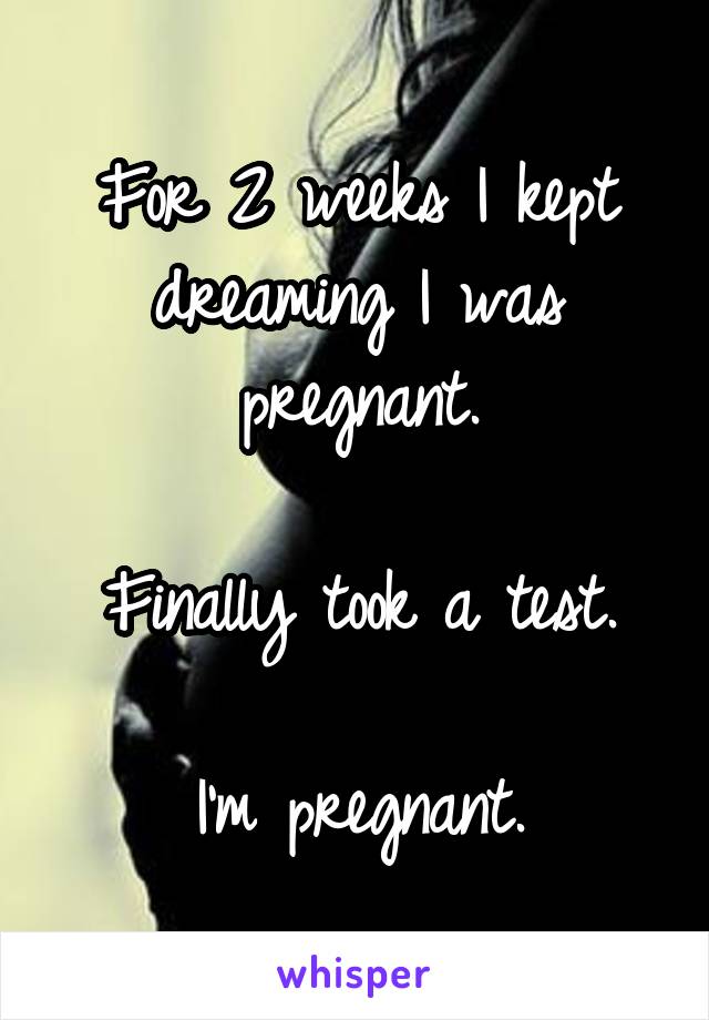 For 2 weeks I kept dreaming I was pregnant.

Finally took a test.

I'm pregnant.