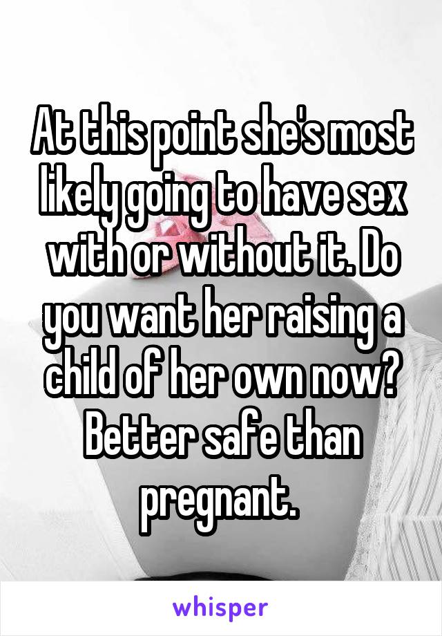 At this point she's most likely going to have sex with or without it. Do you want her raising a child of her own now? Better safe than pregnant. 