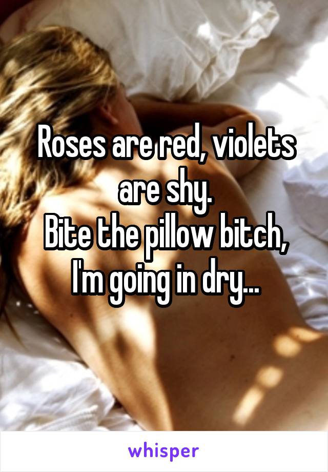 Roses are red, violets are shy.
Bite the pillow bitch, I'm going in dry...
