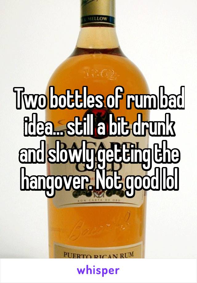 Two bottles of rum bad idea… still a bit drunk and slowly getting the hangover. Not good lol