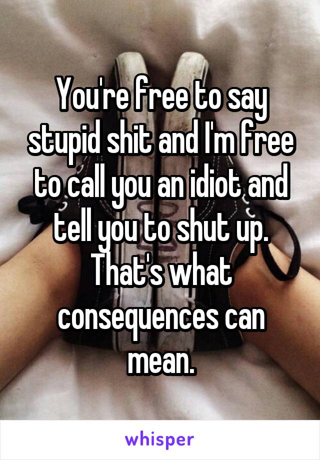 You're free to say stupid shit and I'm free to call you an idiot and tell you to shut up. That's what consequences can mean.