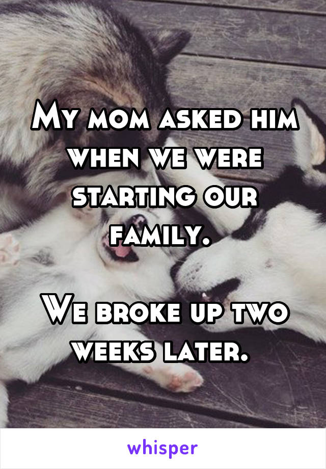 My mom asked him when we were starting our family. 

We broke up two weeks later. 