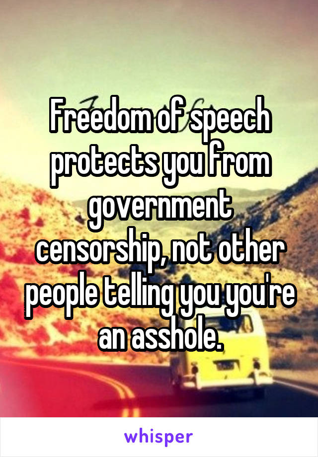 Freedom of speech protects you from government censorship, not other people telling you you're an asshole.