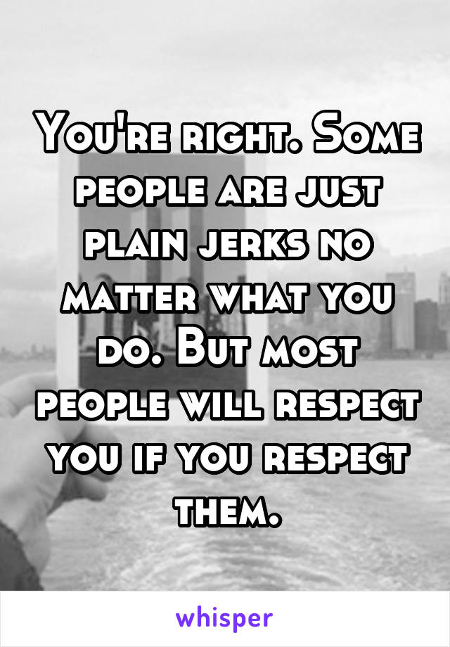 You're right. Some people are just plain jerks no matter what you do. But most people will respect you if you respect them.