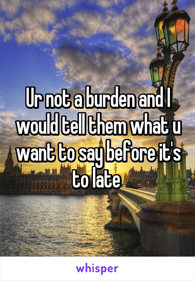 Ur not a burden and I would tell them what u want to say before it's to late 