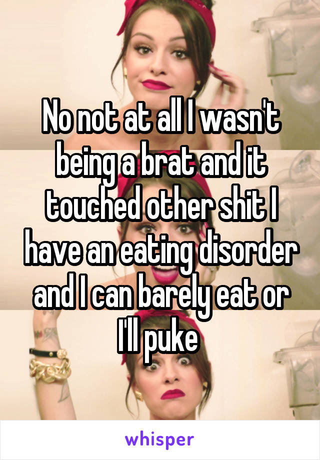 No not at all I wasn't being a brat and it touched other shit I have an eating disorder and I can barely eat or I'll puke 