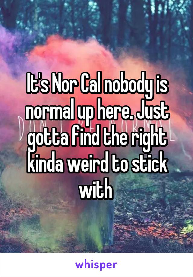 It's Nor Cal nobody is normal up here. Just gotta find the right kinda weird to stick with 