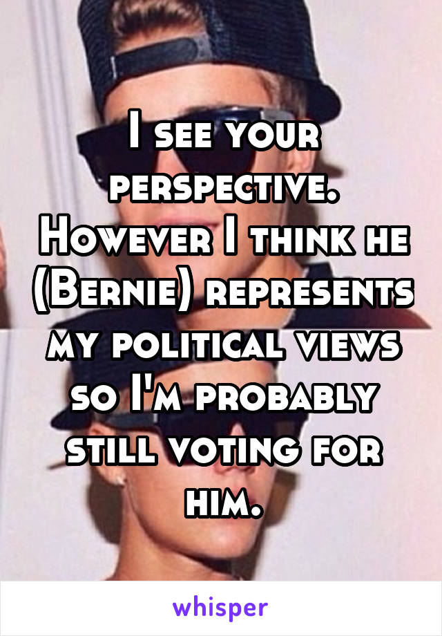 I see your perspective. However I think he (Bernie) represents my political views so I'm probably still voting for him.