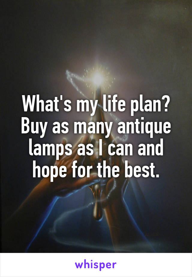 What's my life plan? Buy as many antique lamps as I can and hope for the best.