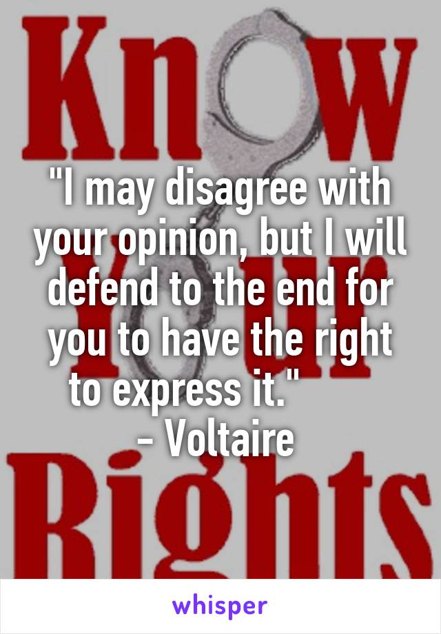 "I may disagree with your opinion, but I will defend to the end for you to have the right to express it."       
- Voltaire 