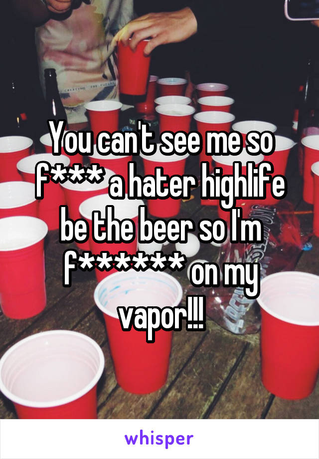 You can't see me so f*** a hater highlife be the beer so I'm f****** on my vapor!!!