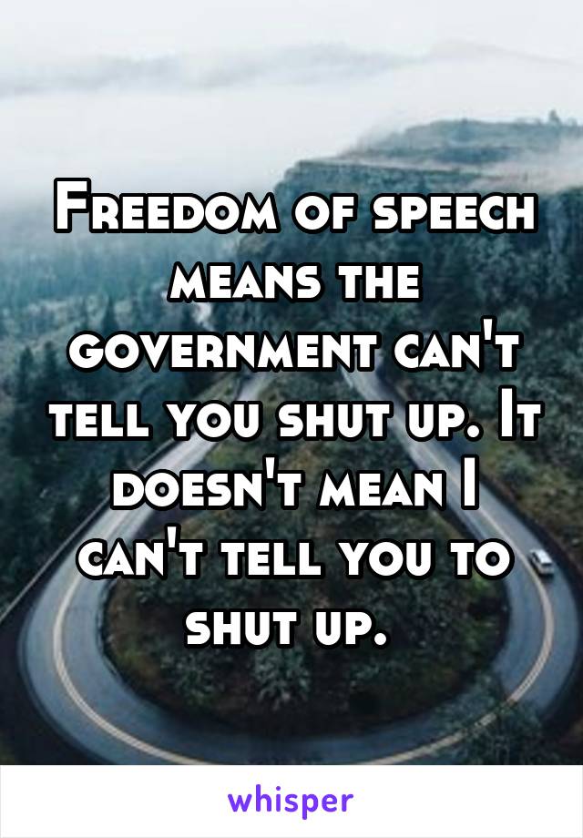 Freedom of speech means the government can't tell you shut up. It doesn't mean I can't tell you to shut up. 
