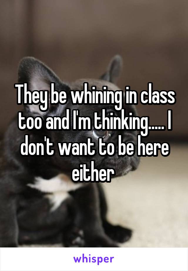 They be whining in class too and I'm thinking..... I don't want to be here either 