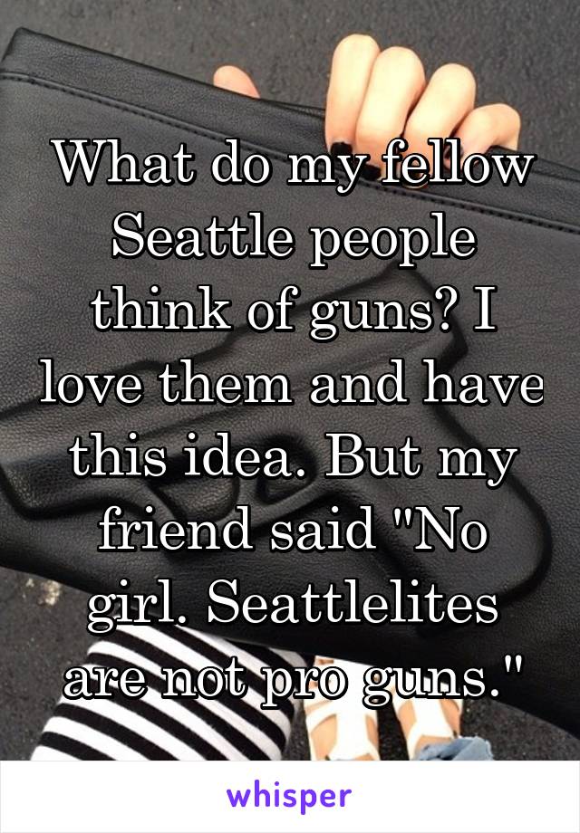 What do my fellow Seattle people think of guns? I love them and have this idea. But my friend said "No girl. Seattlelites are not pro guns."