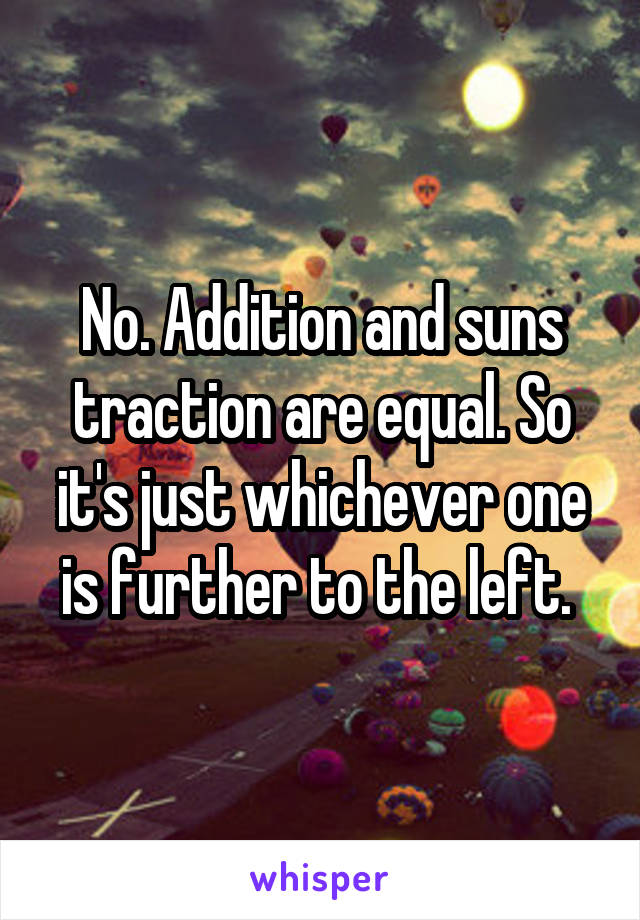 No. Addition and suns traction are equal. So it's just whichever one is further to the left. 