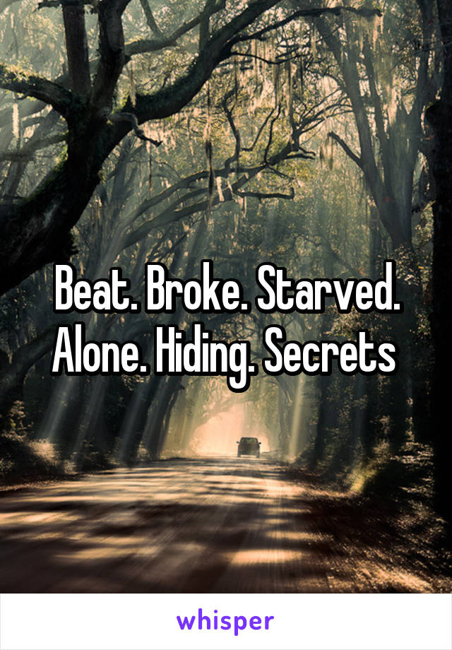 Beat. Broke. Starved. Alone. Hiding. Secrets 
